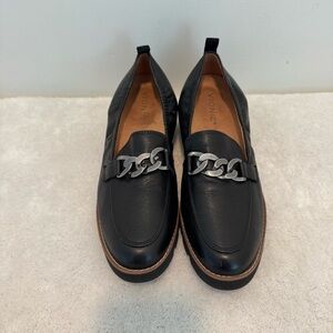 Vionic Cynthia Black Leather Chain Slip On Loafers Dize 9